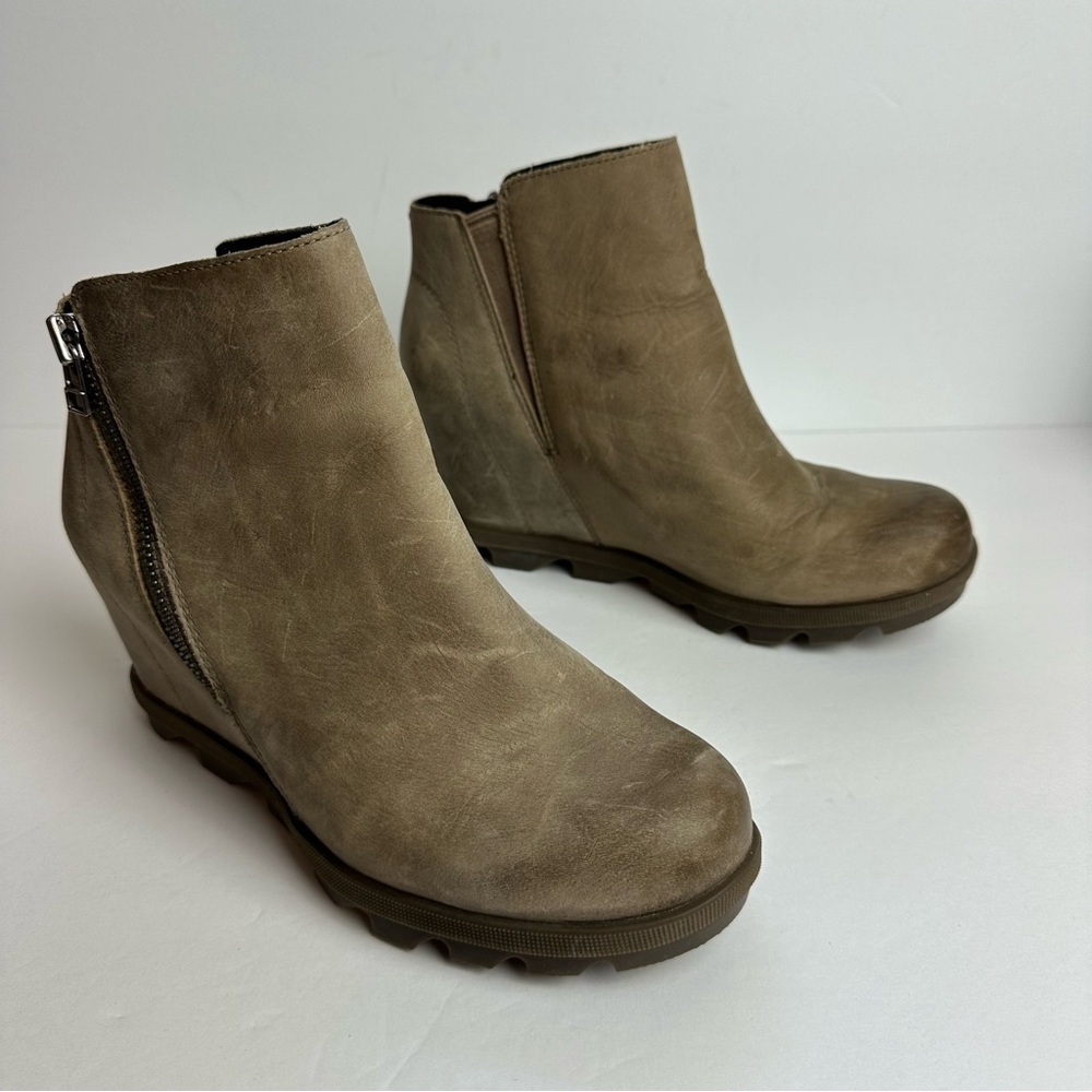Sorel Joan Of Arctic Wedge II Booties Size 7.5 EU 38.5 Quarry Gray Leather Zip